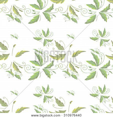 Grean Leaf Pattern  Hand Drawn Illustration With Grunge Simple Texture