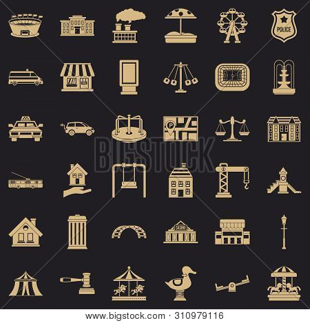 City Element Icons Set. Simple Style Of 36 City Element Icons For Web For Any Design