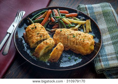 Russian Cuisine Stuffed Chicken Cutlets Kiev-style With Butter Sauce
