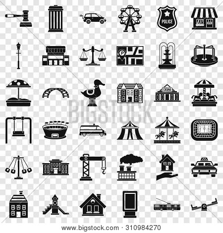 City Element Icons Set. Simple Style Of 36 City Element Icons For Web For Any Design