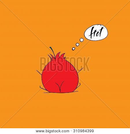 Ripe Funny Tomato Sitting On The Sand. Hand Drawing Illustration. Juice Label Design