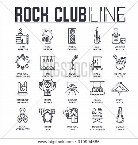 Set Of Rock Club Thin Line Icons, Pictograms.