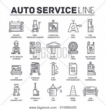 Set Of Auto Service Thin Line Icons, Pictograms.