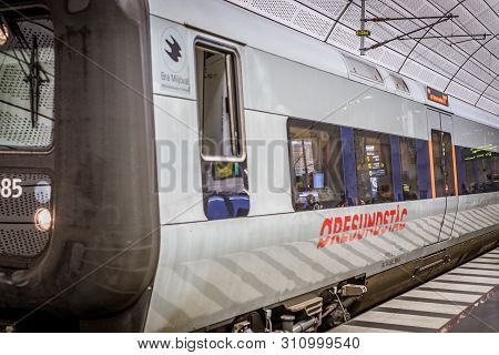 Train Arriving At Triangeln Station In Malmo, Sweden, May 23, 2019, Malmoe, Sweden