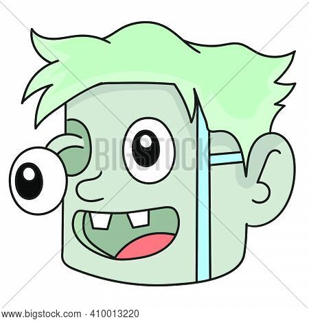 Frankenstein's Head Emoticon. Doodle Icon Image. Cartoon Caharacter Cute Doodle Draw