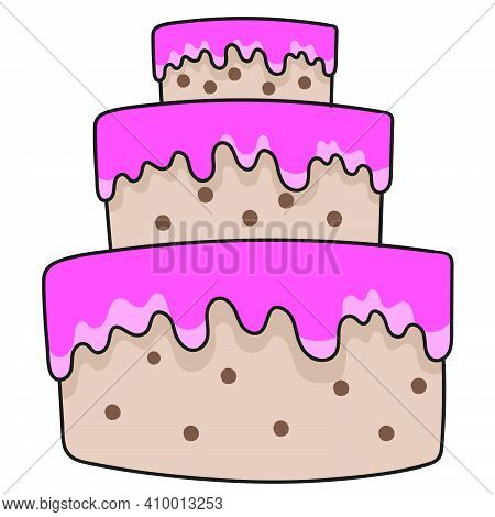 Multilevel And Large Birthday Cake. Doodle Icon Image. Cartoon Caharacter Cute Doodle Draw