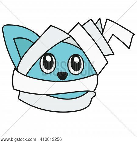 Mummy Bandage Cat Emoticon. Doodle Icon Image. Cartoon Caharacter Cute Doodle Draw