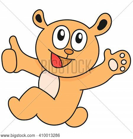 Orange Bear With Happy Face. Doodle Icon Image. Cartoon Caharacter Cute Doodle Draw