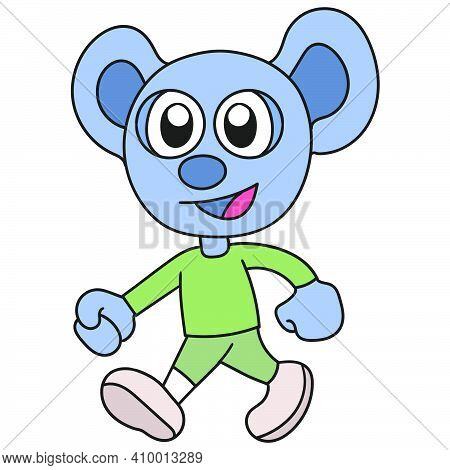 Walking Mouse. Doodle Icon Image. Cartoon Caharacter Cute Doodle Draw
