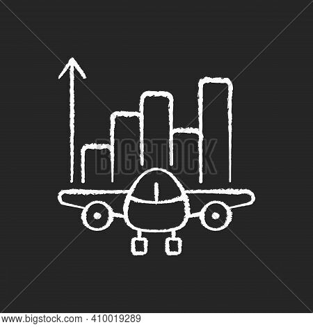 Aviation Analytics Chalk White Icon On Black Background. Civil Aviation Management. Service Quality 