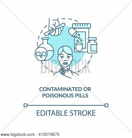 Contaminated Or Poisonous Pills Concept Icon. Buying Drugs. Online Pharmacy Idea Thin Line Illustrat