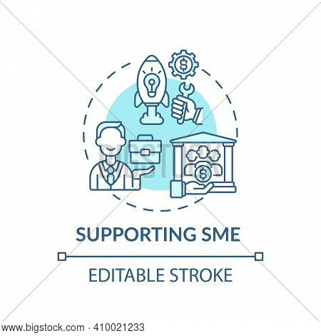 Supporting Sme Concept Icon. Money Help For Small And Medium Businesses Idea Thin Line Illustration.