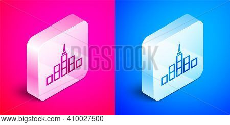 Isometric City Landscape Icon Isolated On Pink And Blue Background. Metropolis Architecture Panorami