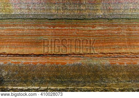 Underground Multicolor Background Fragment With Traces Of Large Drilling Equipment On Wall In Potass