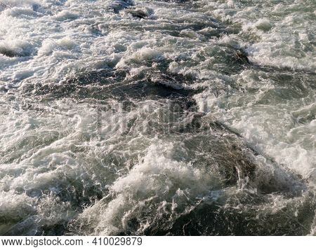 The Sparkling Turbulent Water Of The River Vrbas, Rapid Water Movement, Power Of Nature