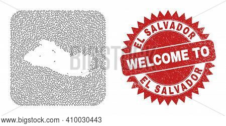 Vector Collage El Salvador Map Of Immigration Arrows And Rubber Welcome Stamp. Collage Geographic El