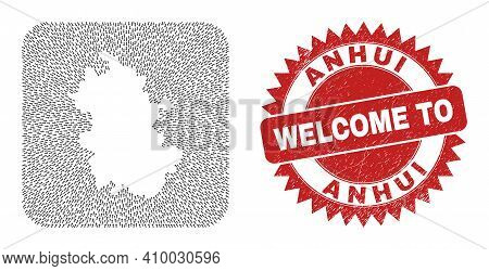 Vector Mosaic Anhui Province Map Of Delivery Arrows And Rubber Welcome Seal Stamp. Mosaic Geographic