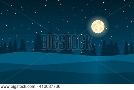 Night Landscape In The Background Of The Forest, The Moon And The Stars