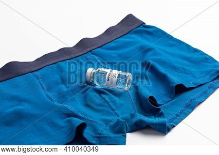 Bottle With Poison Beginner On A White Background. Chemical Weapons Concept Newbie.