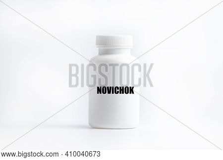 Poison Bottle Newbie On A Dark Background. Poison Newbie Chemical Weapons Concept.