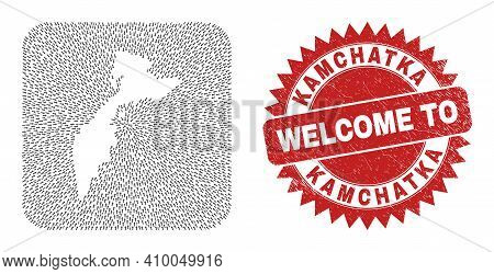 Vector Collage Kamchatka Map Of Pointing Arrows And Rubber Welcome Seal Stamp. Collage Geographic Ka