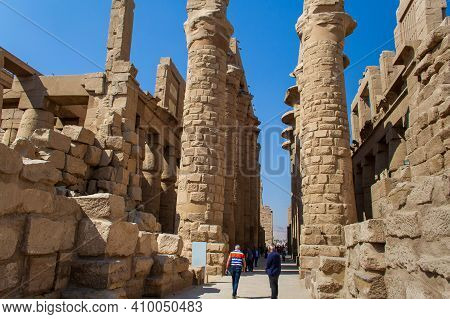 Karnak Temple.luxor, Egypt - February 07, 2021: Luxor Temple In Luxor, Ancient Thebes, Egypt. Luxor 