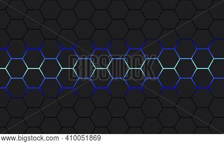 Blue Light And Black Hexagon Abstract Hd Background