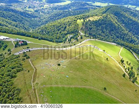 Paragliding At Treh Markstein In The Vosges Mountains, France