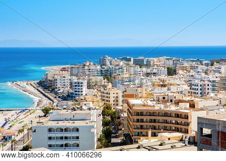 Rhodes, Greece - 11 August 2019: Beautiful Mediterranean Landscape Of The Coast Of Ixia