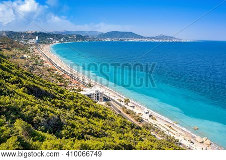 Beautiful Mediterranean Landscape Of The Ixia Coast On The Rhodes Island, Greece