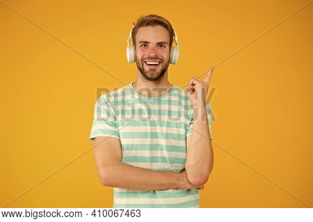 Impact That Music Can Have On Nature Of Specific Thoughts. Perfect Sound Concept. Happy Man Listen M