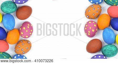 Easter Eggs. Happy Easter Card. Multi-colored Easter Eggs. Easter. Easter Eggs On A White Background
