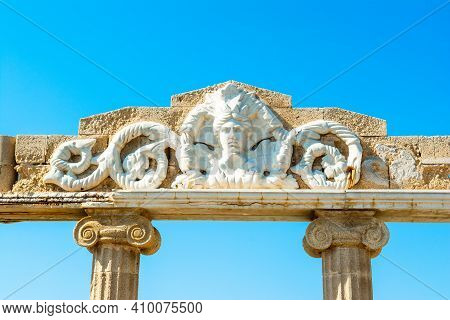 Architectural Details Of The Ancient Colonade In Haraki, Rhodes Island, Greece