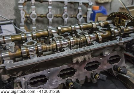 Open Metal Petrol Engine Close Up Photo