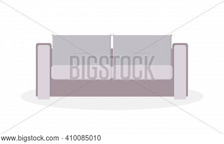 Sofa In Purple Shades On Wooden Legs. Minimalistic Furniture Style. Flat Vector Illustration