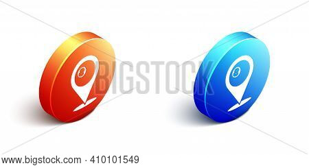 Isometric Map Pointer With Billiard Pool Snooker Ball With Number 8 Icon Isolated On White Backgroun