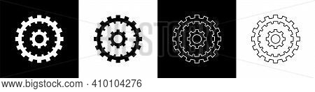 Set Bicycle Cassette Mountain Bike Icon Isolated On Black And White Background. Rear Bicycle Sprocke