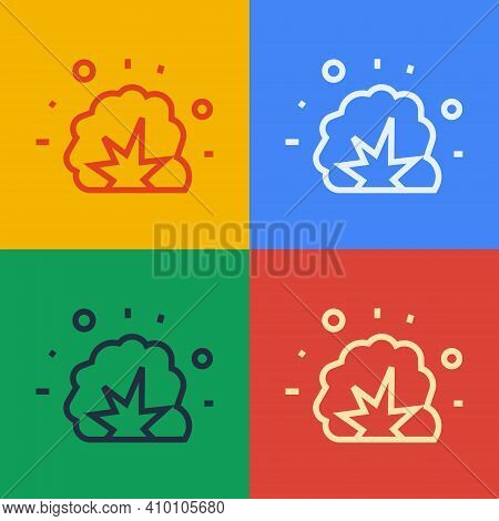Pop Art Line Bomb Explosion With Shrapnel And Fireball Icon Isolated On Color Background. Vector