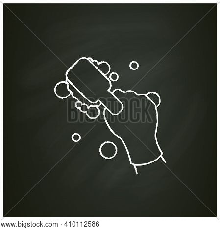 Cleaning Brush Chalk Icon. Wiping, Brushing. Housekeeper Hand With Square Brush Pictogam. Wet Cleani