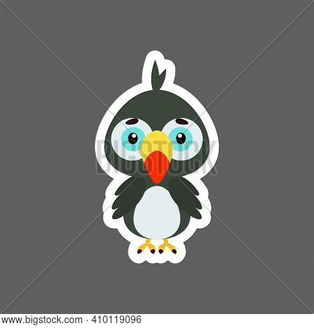 Cute Little Baby Toucan Sticker. Cartoon Animal Character For Kids Cards, Baby Shower, Birthday Invi