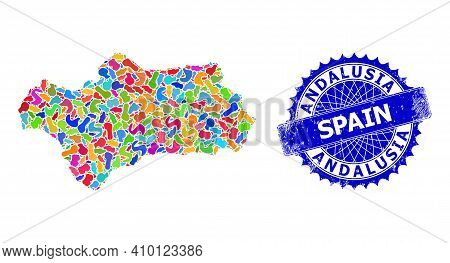 Andalusia Province Map Abstraction. Blot Mosaic And Distress Seal For Andalusia Province Map. Sharp 