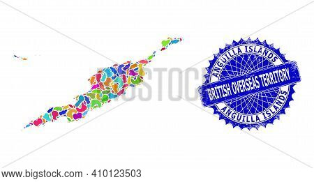 Anguilla Islands Map Vector Image. Spot Collage And Distress Mark For Anguilla Islands Map. Sharp Ro