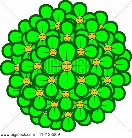 Vector Graphic: Green Flower Collection With Smile