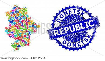 Donetsk Republic Map Template. Blot Collage And Distress Watermark For Donetsk Republic Map. Sharp R