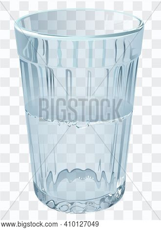 Glass Half Empty Or Half Full. Glass Of Water On Transparent Background. Vector Illustration