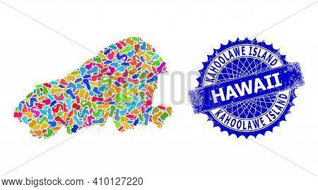 Kahoolawe Island Map Template. Spot Mosaic And Distress Stamp Seal For Kahoolawe Island Map. Sharp R