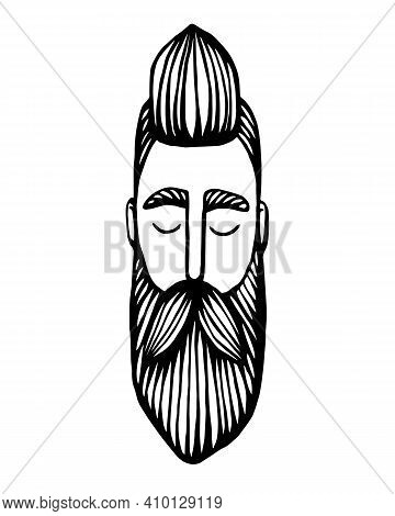 Hipster Head With Beard. Hand-drawn Doodle. Vector Illustration - Stock Vector. Hand Drawn Cartoon C