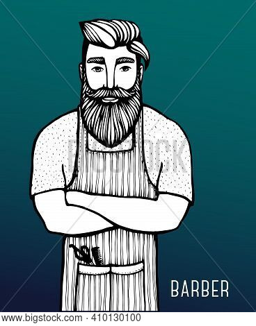 Hipster With Mustache, Beard And Butterfly. Hand-drawn Doodle. Vector Illustration - Stock Vector. H