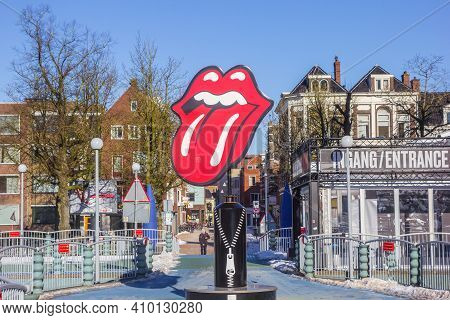 Groningen, Netherlands - February 13, 2021: Ad For The Rolling Stones Unzipped Exhibition In The Mus