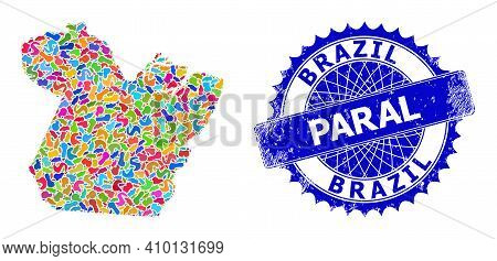 Paral State Map Vector Image. Splash Collage And Scratched Mark For Paral State Map. Sharp Rosette B